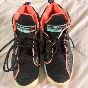 Jordan Black and Teal Sneakers with Coral Highlights